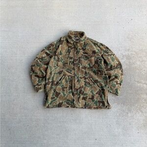 Vintage Woolrich Duck Frogskin Camo Jacket Virgin Wool Reversible Mens L USA 80s